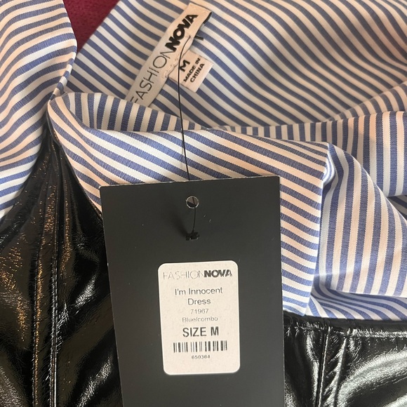 Pleather corset tie back mini dress 🏴‍☠️ 🔵⚪️Side zipper shown open in photo - Picture 2 of 8